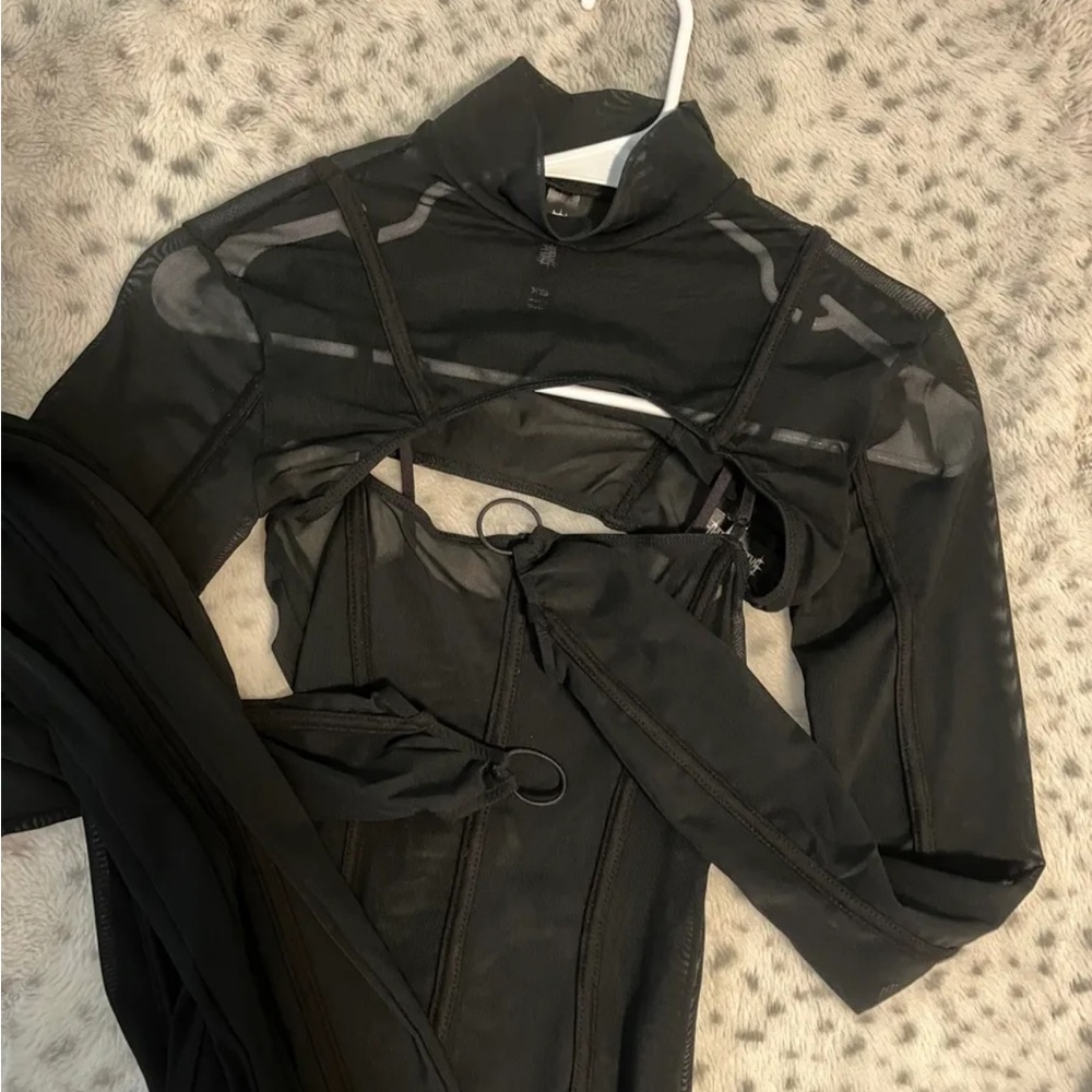 Dolls Kill Black Long Sleeve Sheer Bodysuit